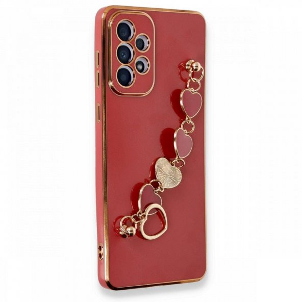 Galaxy A23 Kılıf Parlak Kalpli Bileklik Zincirli Kamera Korumalı Kenarları Gold Renk ürün görseli 1