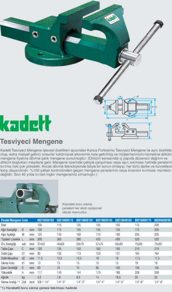 Kadett Kanca Tesviyeci Mengene 100LÜK - Resim 2