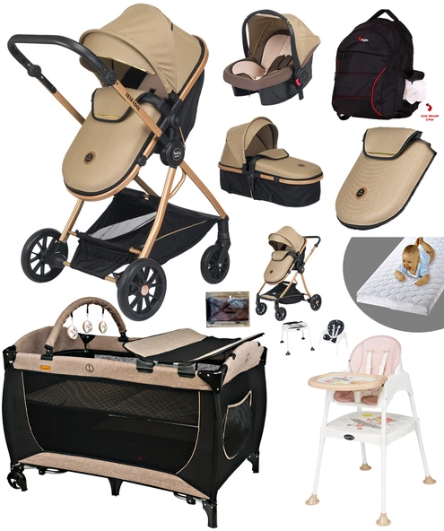 Baby Home Ekonomi Paket 10 In 1 1010 Travel Sistem Bebek Arabası 560 Oyun Parkı Yatak Beşik Ve Mama Sandalyesi ürün görseli 1