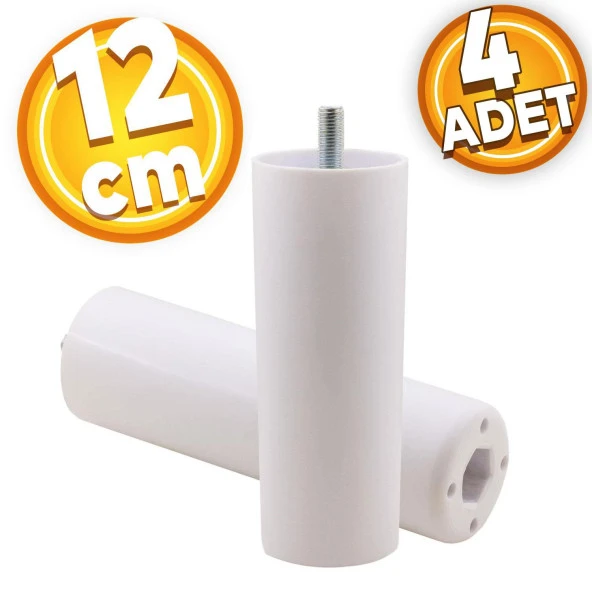 Mobilya Kanepe Koltuk Baza Yükseltme M8 Civatalı Ince Diş Destek Ayağı Ayakları Beyaz 12 Cm 4 Adet ürün görseli 1