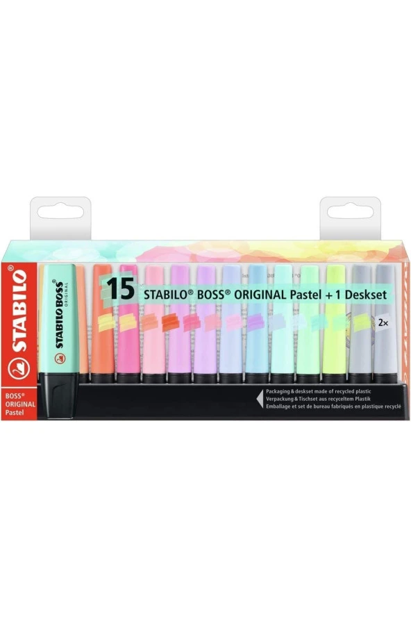 Stabilo Fosforlu Kalem Boss Original 2-5 Mm Kesik Uç Pastel 15 Renk İşaretleme Kalemi ürün görseli 1