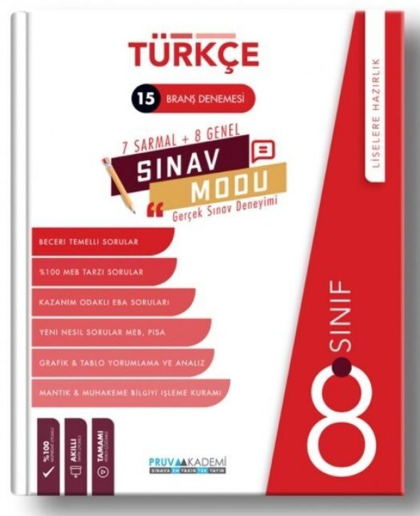 8. Sınıf Türkçe Sınav Modu 15 Deneme Pruva Akademi ürün görseli 1