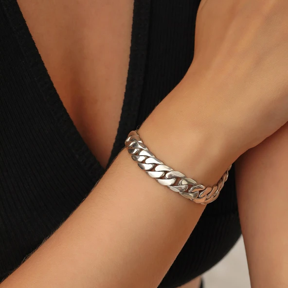 925 Ayar Gümüş 10 x 13 mm Sade Zincir Bileklik ürün görseli 1