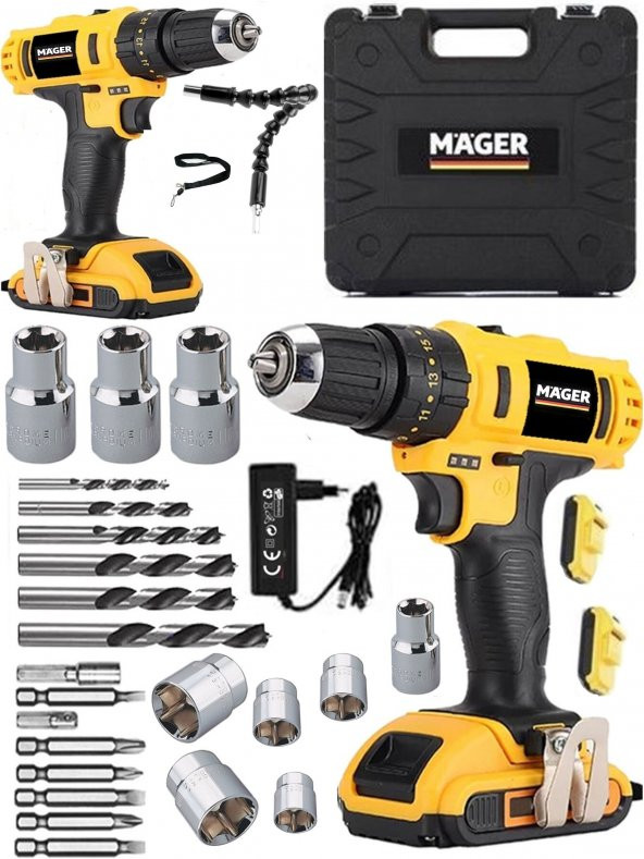 Mager Germany Thechnology 24 Wat 5 Ah Metal Şanzuman Setli Çantalı Şarjlı Vidalama Matkap ürün görseli 1