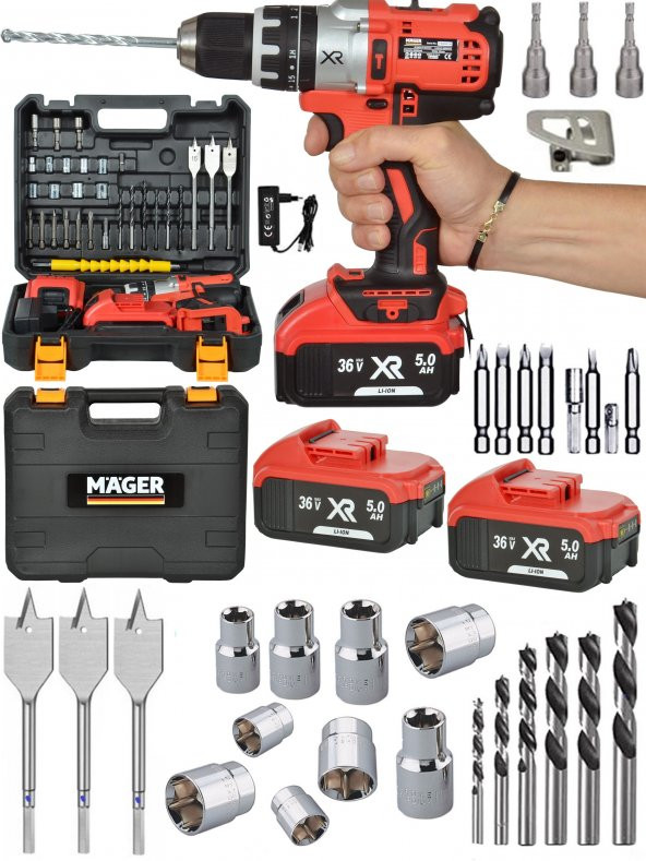 MAGER XR 58 WATT 5 AH Metal Şanzuman  Setli Çantalı Yedek Akülü Vidalama Matkap ürün görseli 1