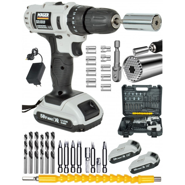 Mager Çift Akülü Metal Şanzuman Şarjlı Matkap Ve Gator Soket + 27 Parça Professional Set ürün görseli 1