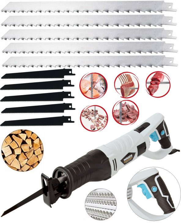 Mager White 900 Watt 10 Bıçaklı Döner Başlık Tilki Kuyruğu Et Kemik Vs Kesim Makinası ürün görseli 1
