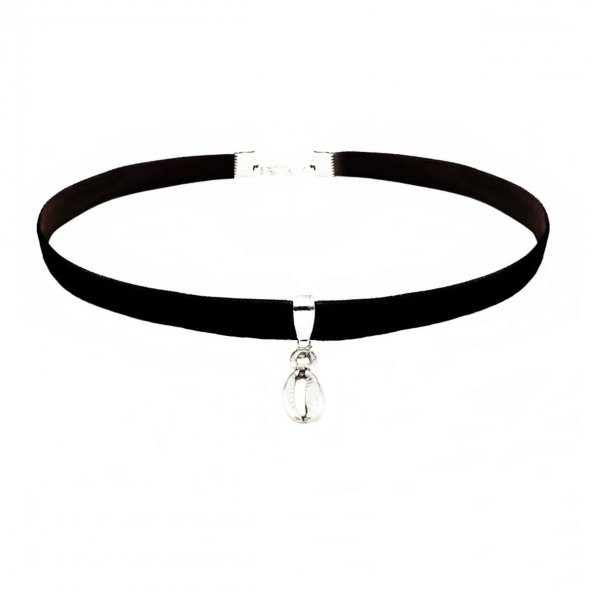 Siyah Kadife Kadın Deniz Kabuğu Choker Kolye ürün görseli 1