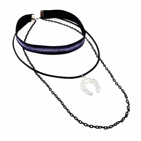 Gümüş İşleme Siyah Kadife At Nalı Choker Kolye ürün görseli 1