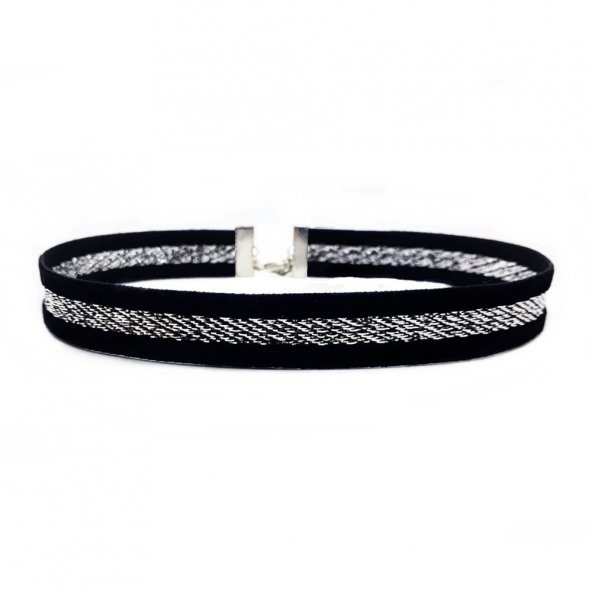 Beyaz Sim İşleme Siyah Kadife Kadın Choker Kolye ürün görseli 1