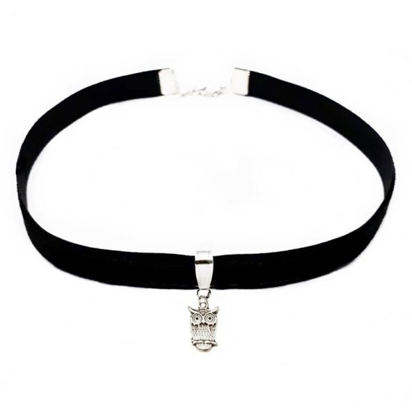 Siyah Kadife Kadın Baykuş Choker Kolye ürün görseli 1