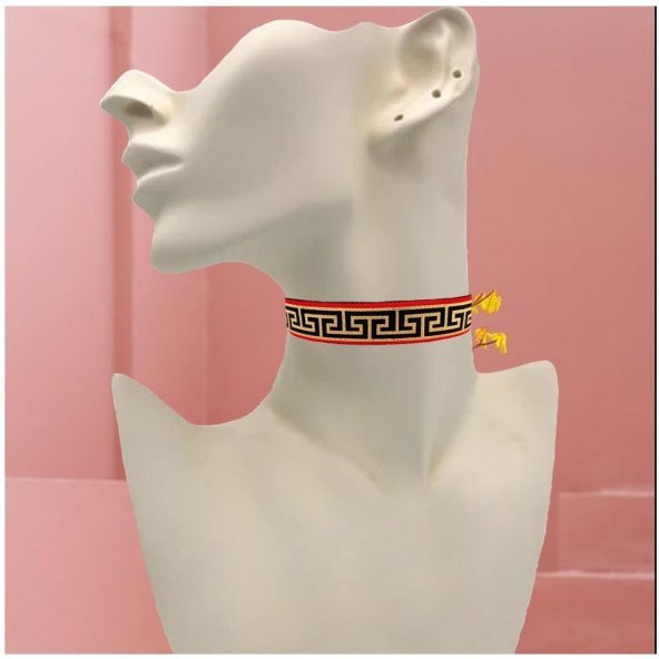 Özel Dokuma Saten & Keten Karışımı Kadın Choker Tasma Kolye ürün görseli 1