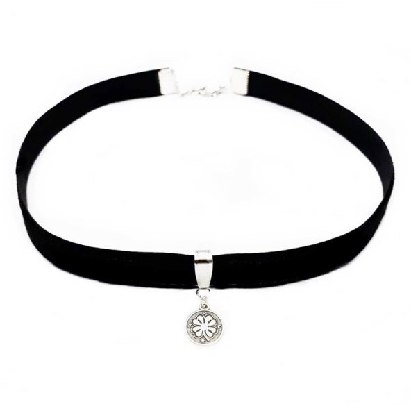 Siyah Renk Kadife Kadın Yonca Choker Kolye - Resim 2