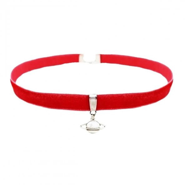 Kırmızı Kadife Kadın Satürn Choker Kolye ürün görseli 1