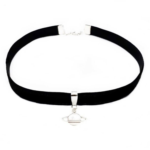Siyah Renk Kadife Kadın Satürn Choker Kolye ürün görseli 1
