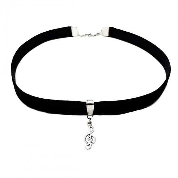 Siyah Kadife Kadın Sol Anahtarı Choker Kolye ürün görseli 1