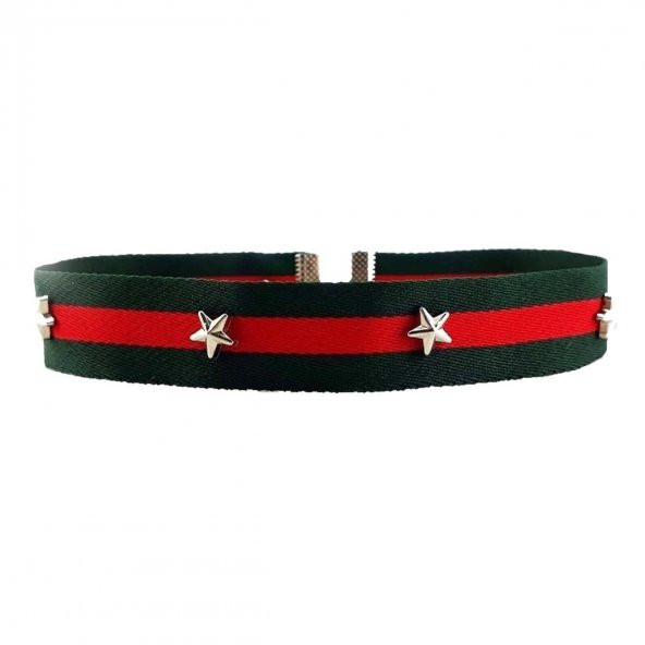 Yeşil & Kırmızı Renk Şeritli Yıldız Choker Kolye ürün görseli 1