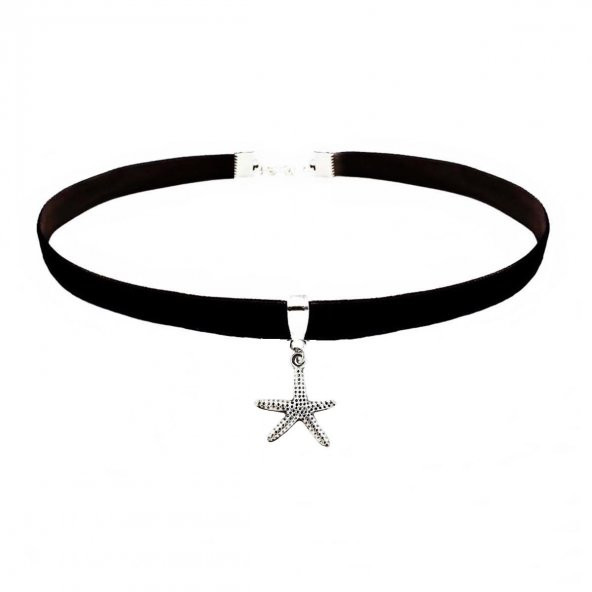 Siyah Kadife Renk Kadın Deniz Yıldızı Choker Kolye ürün görseli 1