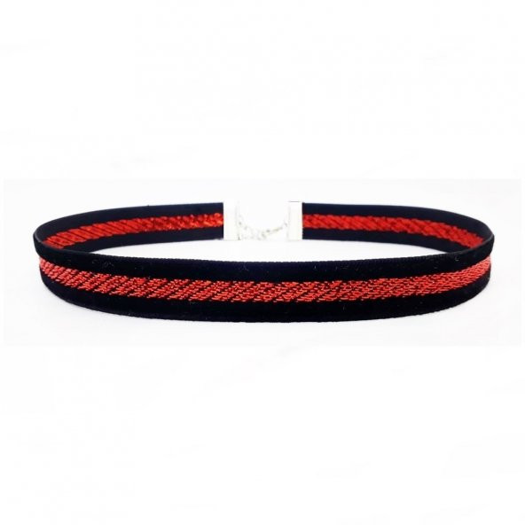Kırmızı & Siyah Renk Kadife Kadın Choker Tasma Kolye ürün görseli 1