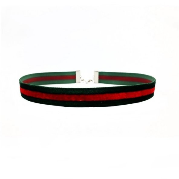 Yeşil - Kırmızı Renk Kadife Choker Kadın Tasma Kolye ürün görseli 1