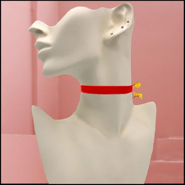 Kırmızı Renk Kadın Kadife Choker Kolye ürün görseli 1