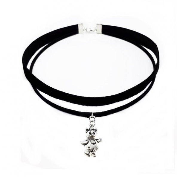 Siyah Renk Kadife -Süet İkili Ayıcık Choker Kolye ürün görseli 1