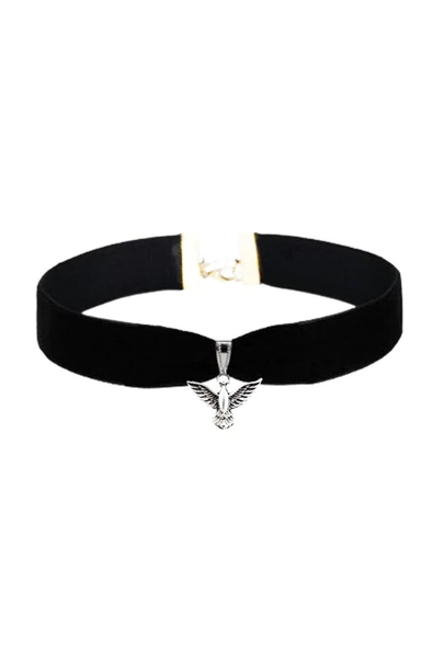 Siyah Renk Kadife Kadın Albatros Kuşu Choker Tasma Kolye ürün görseli 1