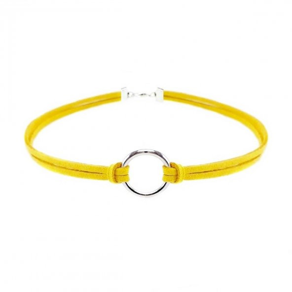 Sarı Renk Kadın Süet Round Choker ürün görseli 1