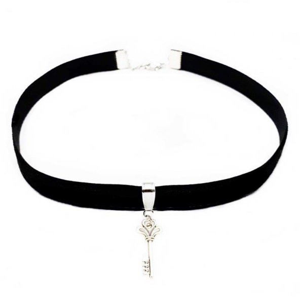Siyah Renk Kadife Kadın Anahtar Choker Kolye ürün görseli 1