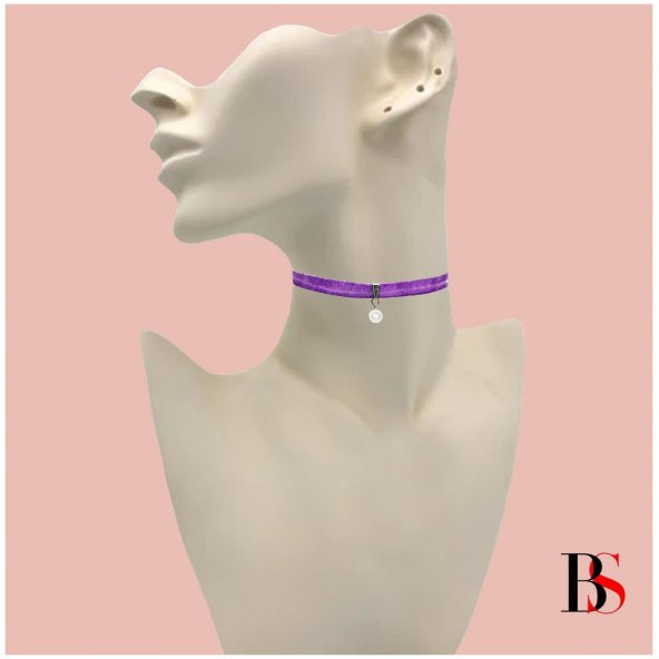 Mor Renk Kadife Kadın Akrilik İnci Choker Kolye ürün görseli 1