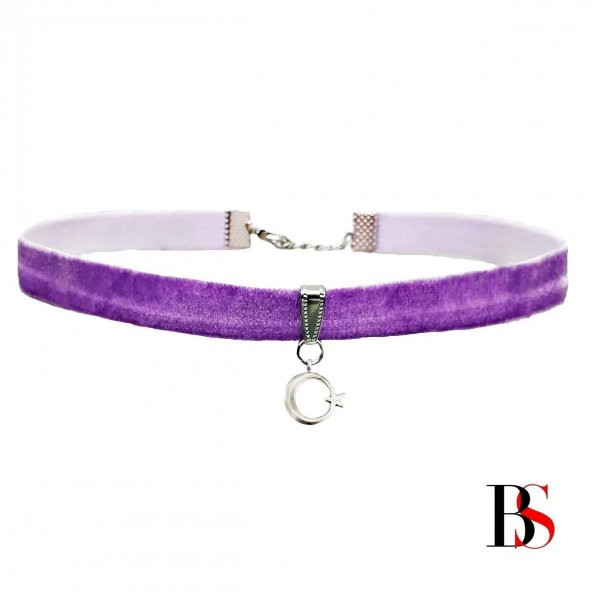 Mor Renk Kadife Kadın Türk Bayrağı Choker Kolye ürün görseli 1