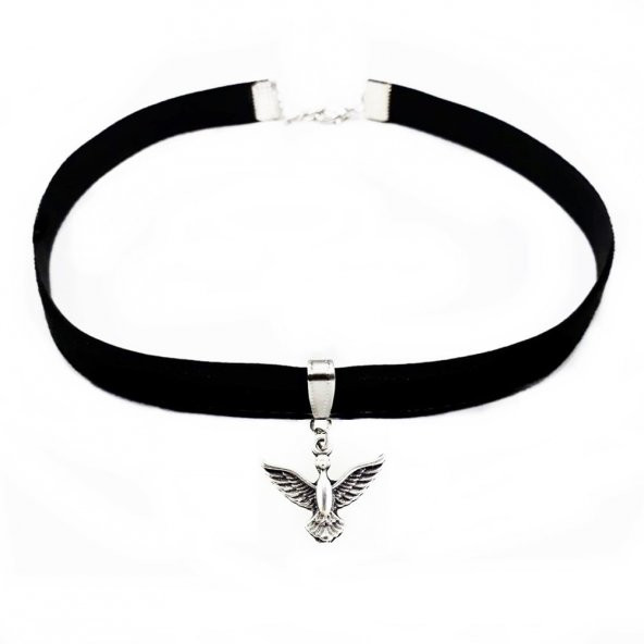 Albatros Kuşu Siyah Kadife Kadın Choker Tasma Kolye ürün görseli 1