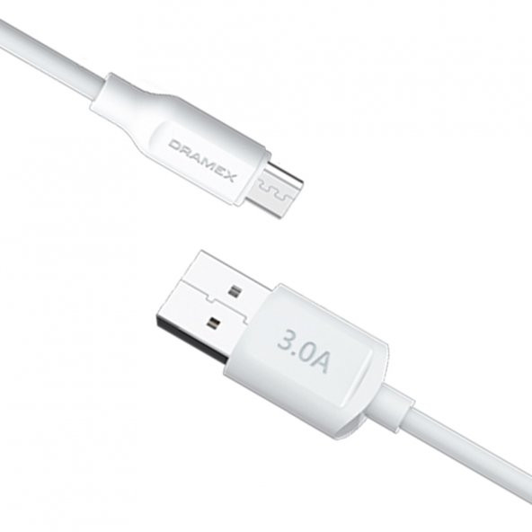 Dramex D30MK Micro USB Data/Şarj Kablosu 3.0A 1mt Beyaz - Resim 2