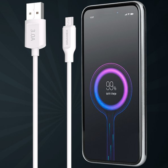 Dramex D30MK Micro USB Data/Şarj Kablosu 3.0A 1mt Beyaz - Resim 3