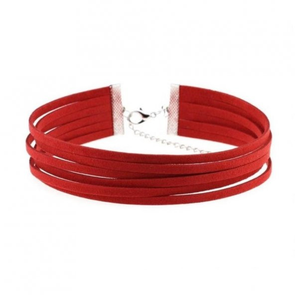 Kırmızı Renk Süet Kadın Choker Kolye ürün görseli 1