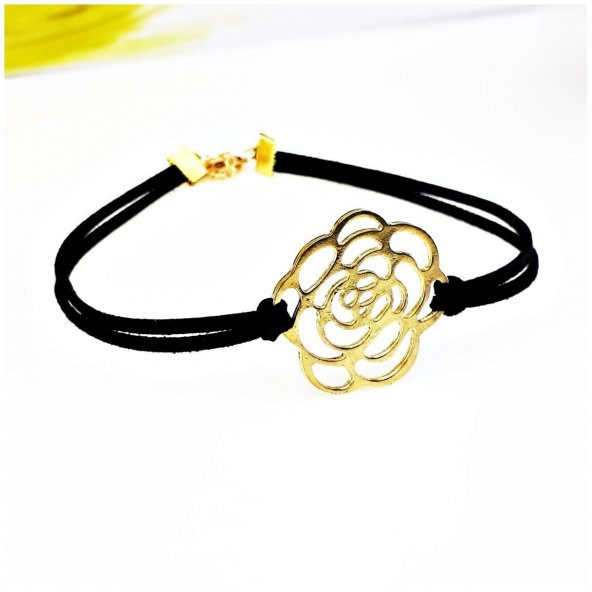Siyah Süet Kadın Gül Choker Kolye - Resim 2