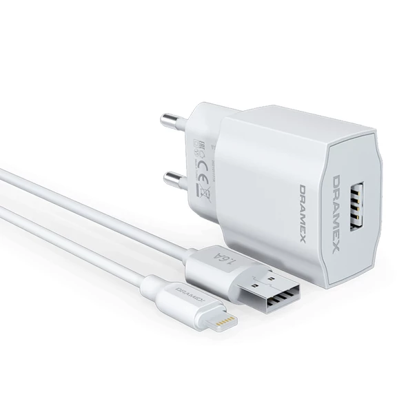 Dramex D16L Şarj Aleti Lightning Kablolu Set 1.6A ürün görseli 1