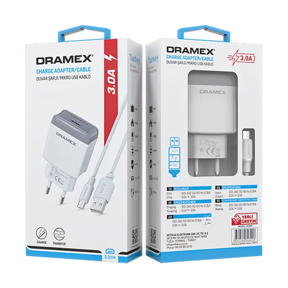 Dramex D30M Şarj Aleti Micro USB Kablolu Set 3.0A - Resim 8