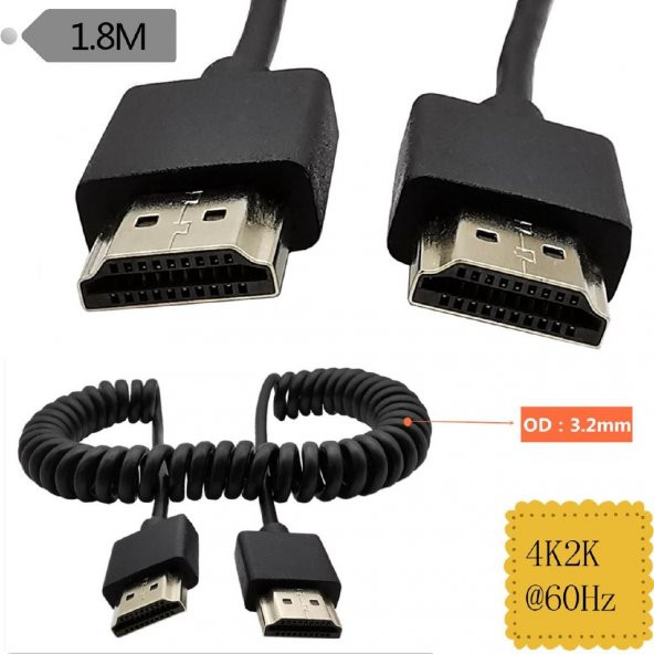 İnce Yüksek Hızlı HDMI Sarmal Spiral Kablo 4K  2K ürün görseli 1