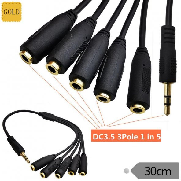 3.5 mm Stereo 5 Çıkışlı Çoklayıcı Kablo - 30 cm ürün görseli 1