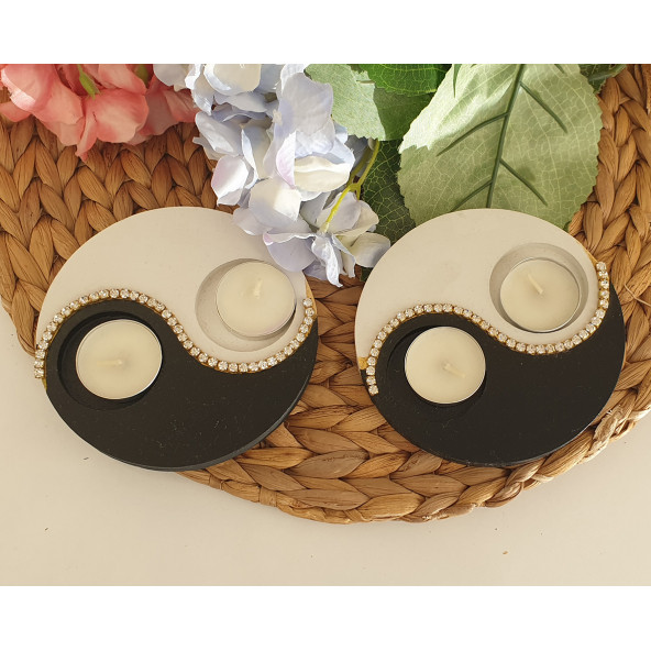 Ying Yang 2'li Ahşap Mumluk - Resim 2