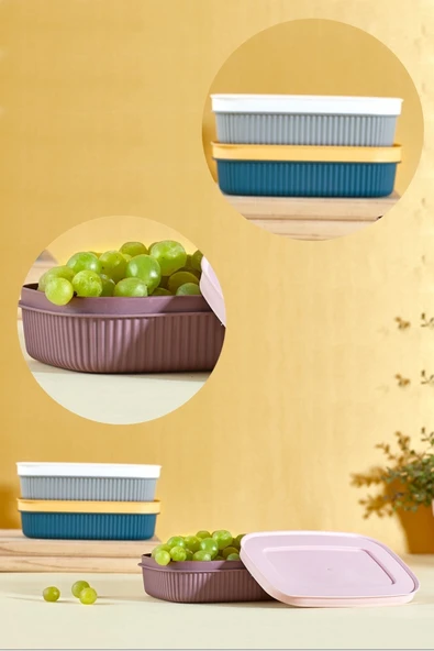 3'lü 3 Renk Storage Kahvaltılık Çerez Meyve Saklama Kabı 600 ml Peynir Zeytin Kutusu Çerezlik ürün görseli 1