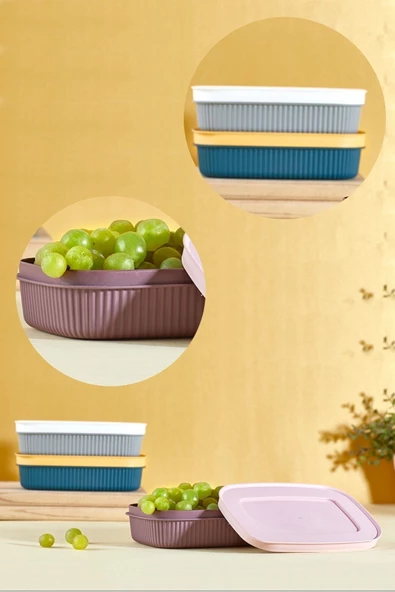 3'lü Mürdüm Storage Kahvaltılık Çerez Meyve Saklama Kabı 600 ml Çerezlik ürün görseli 1
