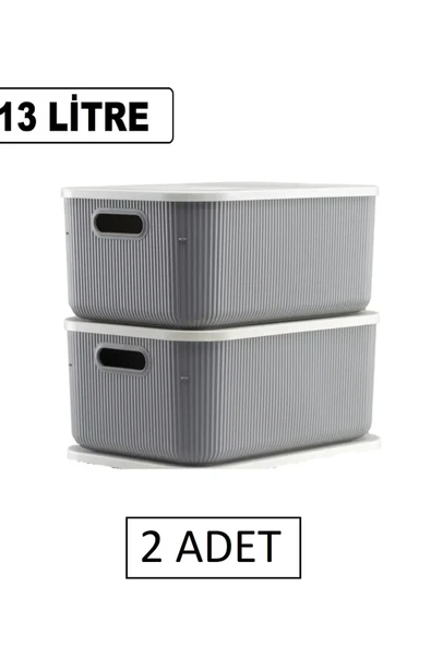 2 Adet Gri 13 Lt Oyuncak Saklama Hobi Kutusu Storage Düzenleyici Kapaklı Saklama Kutusu Anaokulu ürün görseli 1