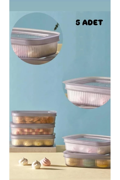 5'li Kapakıı Kahvaltılık Çerez Meyve Saklama Kutusu 600 ml Storage Çerezlik Peynir Zeytin Kabı ürün görseli 1