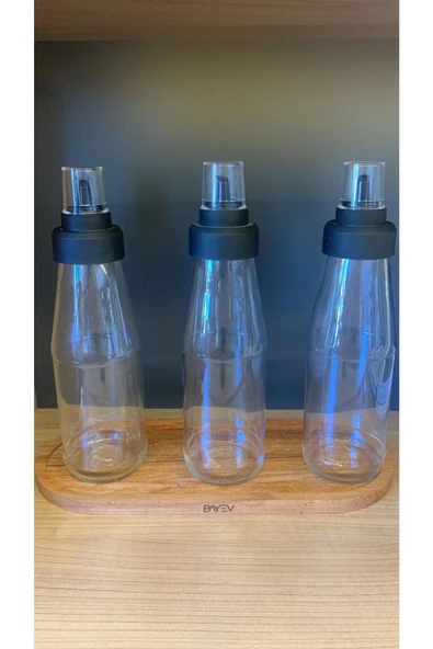 3 Adet Damlatmaz Akıllı Ahşap Standlı 4 Parça Cam Yağ-sirke-limon Sos Seti - 720 Ml ürün görseli 1