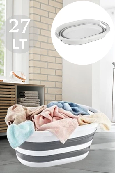 Bath Katlanır Çamaşır Sepeti 27 Lt Yer Kaplamaz Akordiyon Çamaşır Selesi Oyuncak Sepeti ürün görseli 1