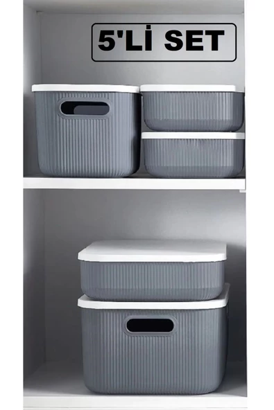 5 Parça Gri Dolap Içi Düzenleyici Storage Sepet Çorap Kıyafet Düzenleyici Set Oyuncak Lego Kutusu ürün görseli 1