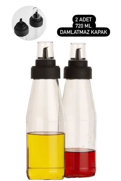 2 Adet Damlatmaz Cam Yağlık Sirke Şişeşi 720 ml - Sızdırma Akıllı Yağdanlık ürün görseli 1