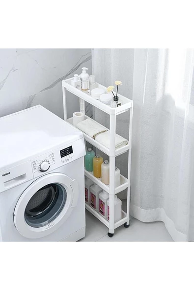 Beyaz Çok Amaçlı 4 Katlı Banyo Organizer Raf Tekerlekli ürün görseli 1